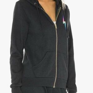 Women's Aviator Nation zip hoodie- rainbow lighting bolt